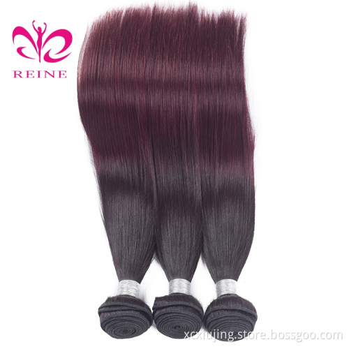 Wholesale Hair Bundles Reine Brazil Ombre Color 99J Hair Weave Virgin Straight 4 Bundles double drawn human hair wigs